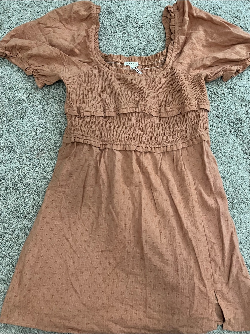 Baevely Wellmade Inc Smocked Square Neck Smocked Women’s Top/Dress in Rust NWT L